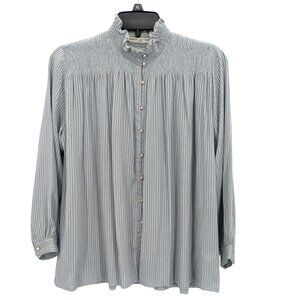 Vintage Victorian Pearl Button Up Top Women Size M Ruffle Mock Neck Dainty Japan